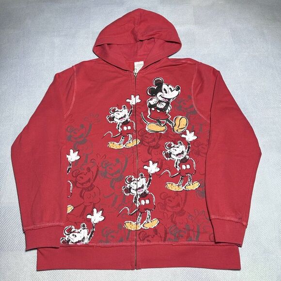 Disney Tops - Disney Store Mickey Mouse All Over Print Red Pullover Hoodie Women's Size‎ XL